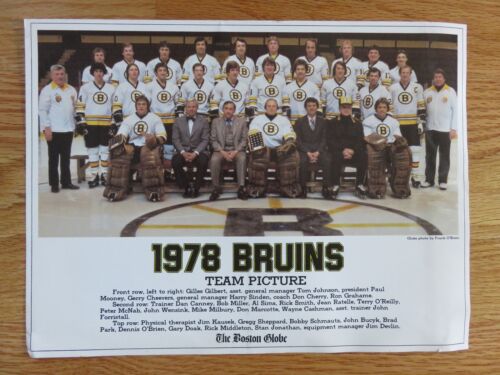 78 BOSTON BRUINS Team Photo TERRY O'REILLY JOHN WENSINK STAN JONATHAN DON CHERRY - Afbeelding 1 van 1