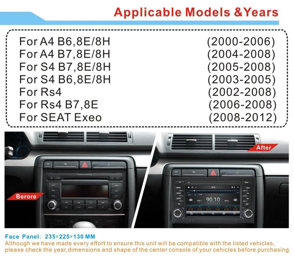 7" Autoradio CarPlay für Audi A4 S4 RS4 8E 8H B6 B7 FM DAB+ Sat Nav mit BT 2+32G - Bild 2 von 4