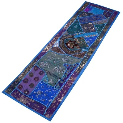 Tapisserie Murale Sari Perlé Kundan Moti Décor Art Vintage Turquoise - Photo 1/4