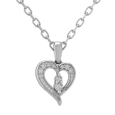 10K Weißgold runder Diamant Herz Anhänger mit Sterlingsilber Kette 1/6 kt, 18''