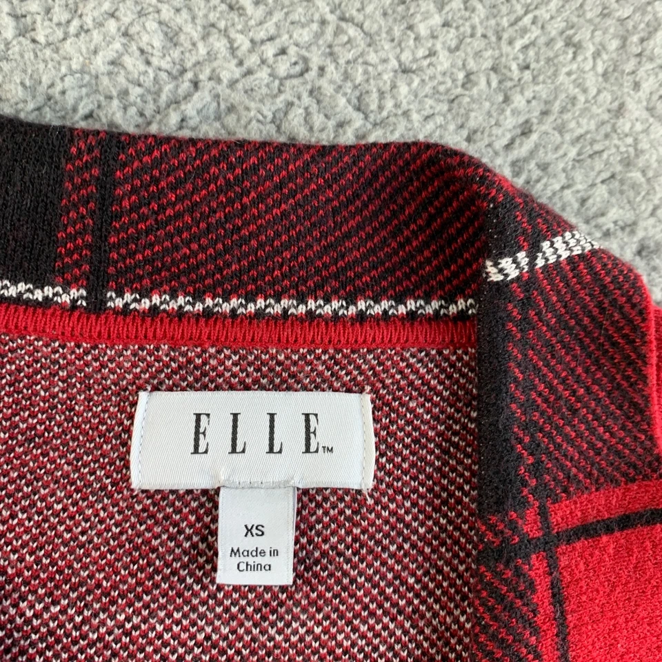 Elle Cardigan Suéter Mujer XS Rojo Negro Tartán Cuadros Plumero Blazer Un Botón Foto 3 de 4