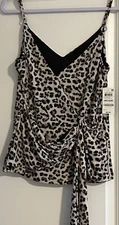 INC Cheetah Wm Wrap Waist Top Rhinestone O Ring Strap Detail/ V Neck Sz M NWT