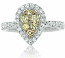 ESTATE .81CT WHITE  FANCY YELLOW DIAMOND 14KT WHITE GOLD PEAR ANNIVERSARY RING