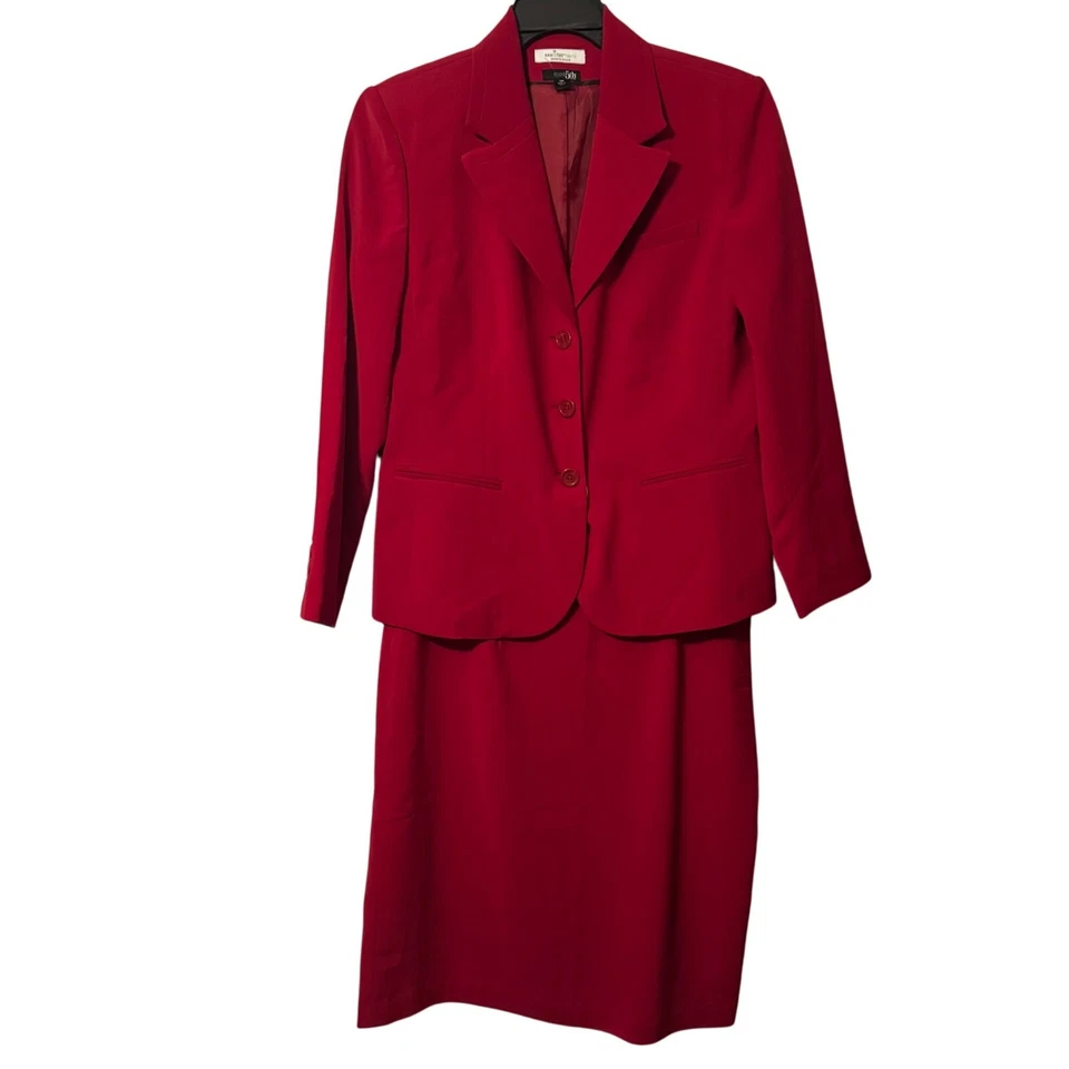 Conjunto de traje blazer y falda roja East 5th para mujer 16P tela NANOtex falda de poliéster/j Foto 2 de 4