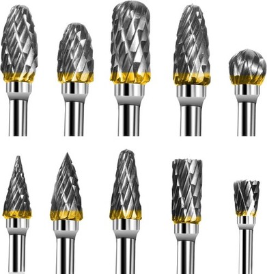 Tungsten Carbide Rotary Burr Set 10PCS Double Cut Grinding Head 1/4 In Die Gr...