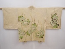 5915T08z410 Vintage Japanese Kimono Silk SHIBORI HAORI Flower Straw