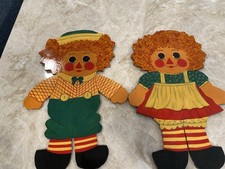 Vintage Raggedy Ann Andy Wall Art 14x 9.5 Each Lacquered Euc