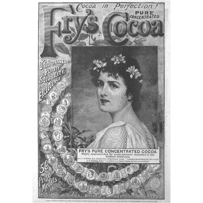 FRY'S COCOA 56 Preis Medaillen - Viktorianischer Werbedruck 1892