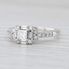 0.91ctw Princess Diamond Halo Engagement Ring 14k White Gold Size 7.75