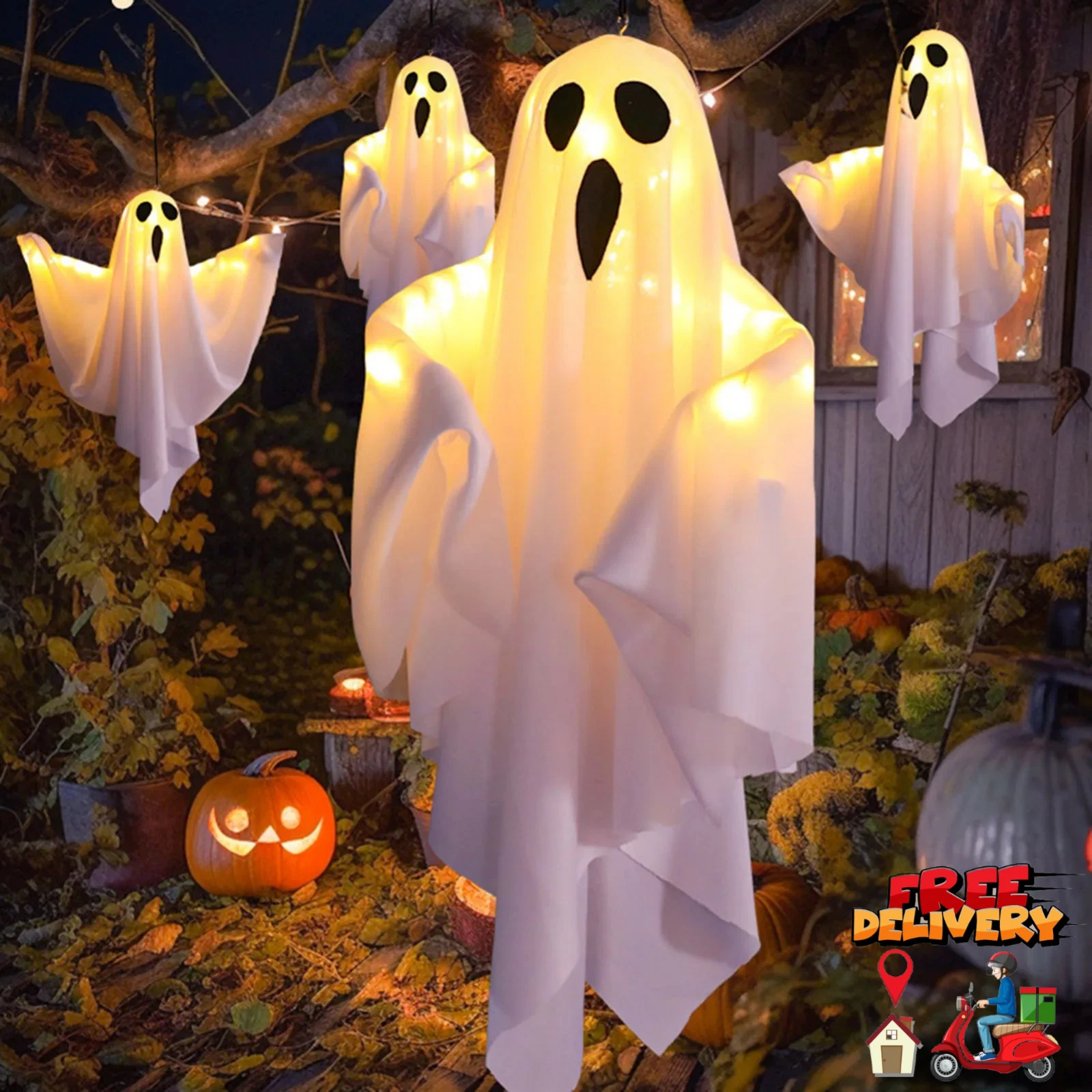 Halloween Party Decor LED Ghost Lights Scary Hanging Outdoor Ornaments