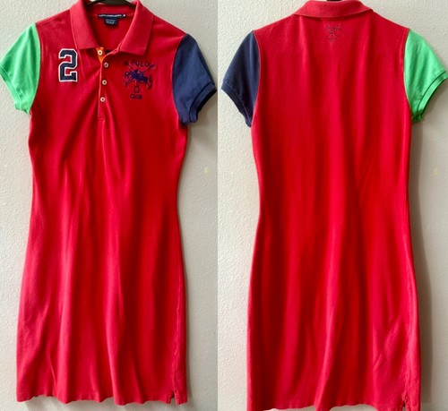 RALPH LAUREN SPORT VINTAGE COLORBLOCK POLOSHIRT KLEID DAMEN GRÖSSE M
