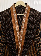 Abito lungo kimono in pura seta nero e arancione abito ragazza donna kimono...