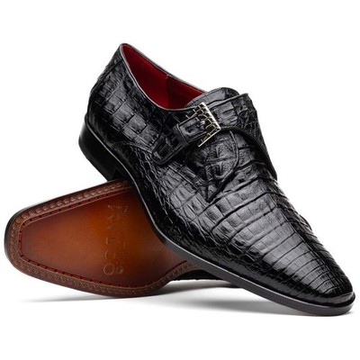 Rovigo Black Men s Genuine Caiman Crocodile Dress Monk Strap | Marco Di Milano