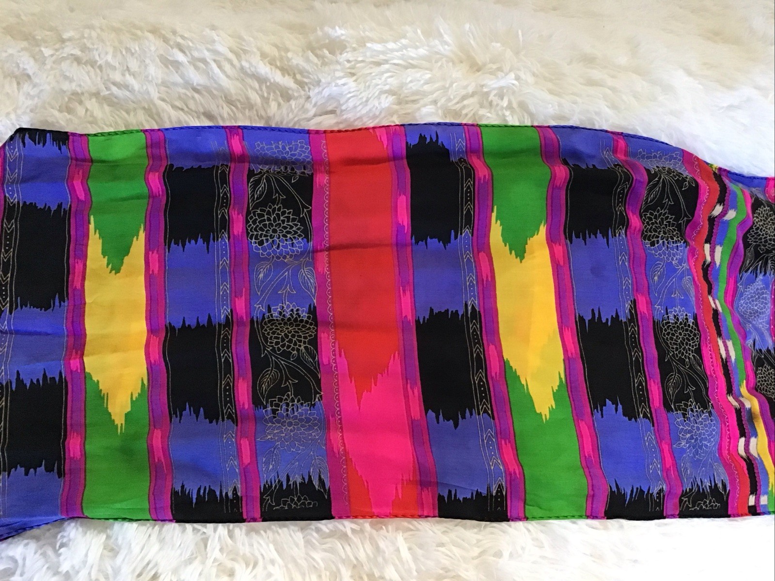 Jewel Tone Multicolor Rectangle Scarf Silky Stripes Floral Head Wrap Neckerchief