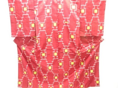 7781314: JAPANESE KIMONO / ANTIQUE KIMONO / SILK / TSUMUGI / WOVEN ABSTRACT PATT