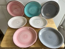 Vancasso Bella Stoneware Plates Salad Dessert Bread Teal Pink Gray READ SET/7