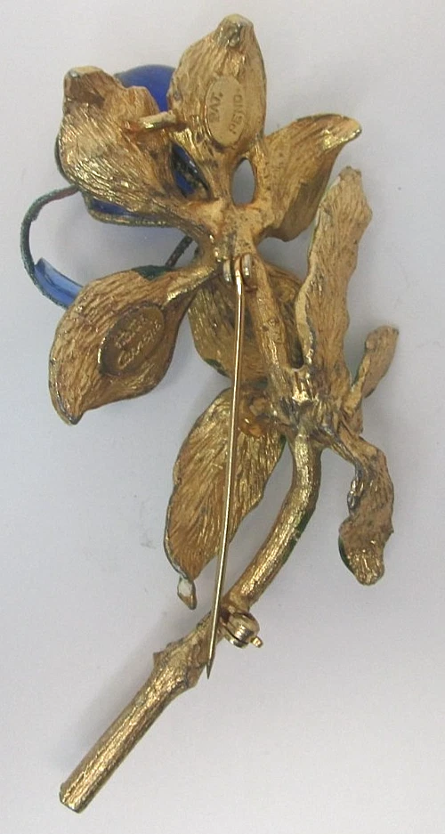 Vintage Hattie Carnegie Enameled Pin With Blue Cabochons Brooch - Image 4 of 4