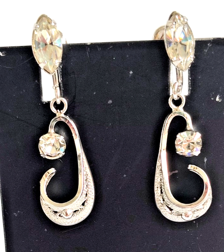 Sterling Filigree and Icy Crystal Rhinestone Necklace & Earring Set Espo Flex - Picture 4 of 6