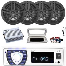 Pyle Single-DIN Marine MP3 Radio W/Cover, 4x 6.5" 180W Max Speakers, Amplifier