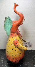 Colorful Metal Elephant Sculpture Folk Art Whimsey Garden Cottagecore Large 17"
