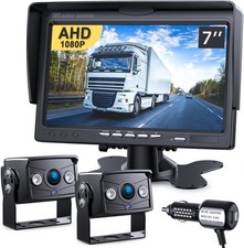 Upgrade Dual Backup Camera Monitor Kit 7" HD 1080P Monitor IP69 Waterproof Rearv