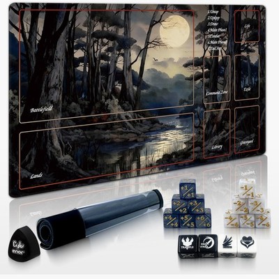 24''x14'' MTG Playmat with Storage Tube & 16-Piece Dice Set - Non-Slip Rubber T...