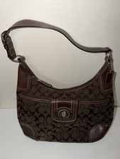 Coach Hampton Signature Shoulder Hobo Bag Chocolate Brown Monogram Canvas F13971