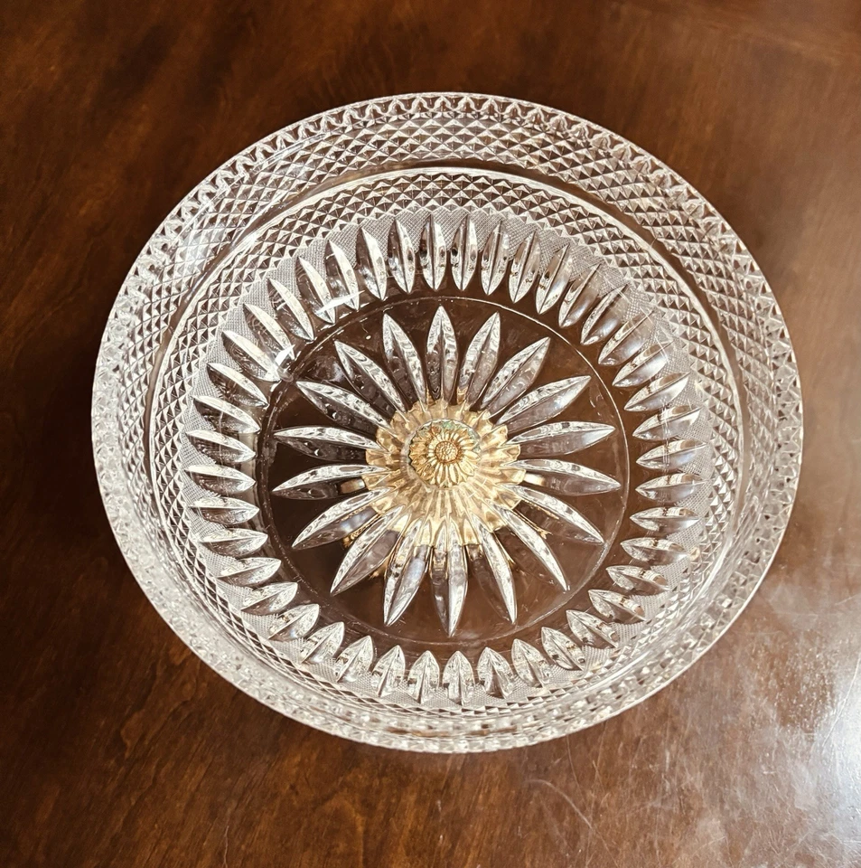 Tigela de cristal corte vintage tom dourado cisne 3 pés base francesa corte Ormolu cristal - Imagem 3 de 4