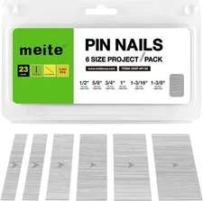 meite 23 Gauge Pin Nails, Assorted 6 Sizes (1/2", 5/8", 3/4", 1", 1-3/16", 1-3/8