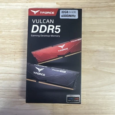 TeamGroup T-Force Vulcan 32GB (16GB x 2) DDR5 6000 CL38 Intel XMP AMD EXPO Black - Image 1 of 3
