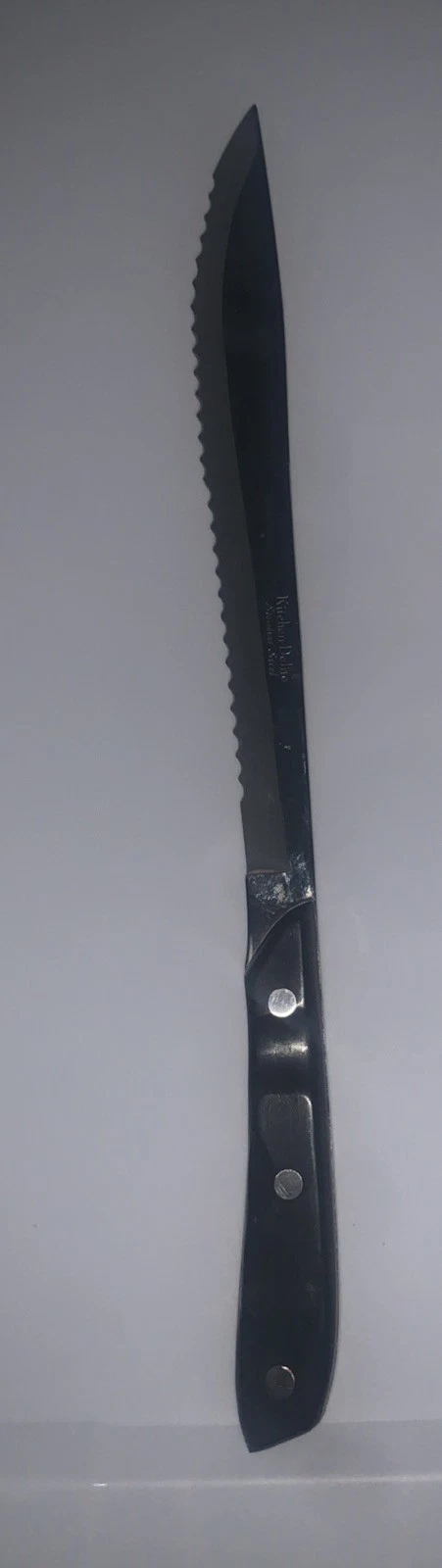 Kitchen Delite Stainless Serrated Carving Knife 10" Blade Black Wood Handle