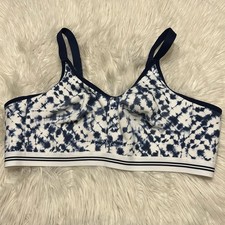 Cacique 46C Bra White Blue Cotton Unlined No Wire Scoop Wireless Back Closure