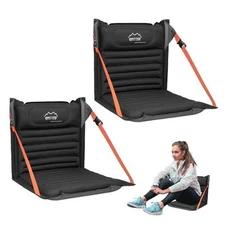  Inflatable Portable Stadium Seat Waterproof Cushion with Backrest 2 Pack Black