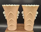Vintage Pair of Anchor Hocking Peach/Pink  Vitrock Vases  Scalloped Art Deco