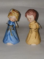 Pair Of Vintage 1978 Jasco Angel Bells Bisque Porcelain Figures 
