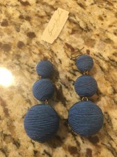 Kenneth Jay Lane Blue Threaded Triple Ball Drop Earrings NWT #1