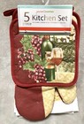 New Grapes & Wine European Country 5pc Kitchen Dish Towels/Mitt/Pot Holders Set