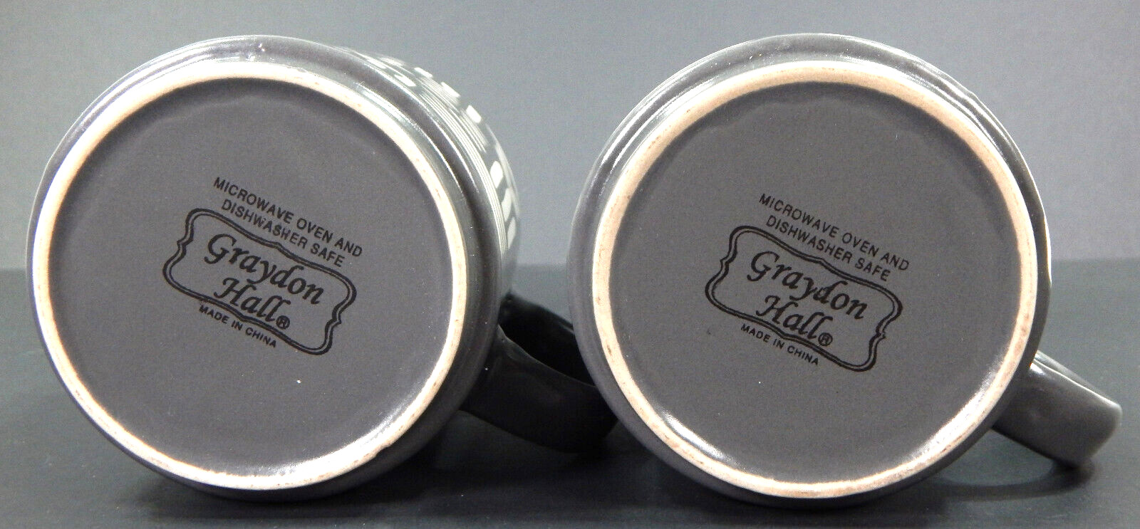 2 GRAYDON HALL CERAMIC COFFEE MUGS MUD CLOTH PRINT GRAY/WHITE POTTERY EMBOSSED