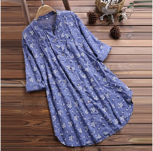 Women Linen Cotton T-Shirt Dress Plus Size Ladies Casual Baggy Tunic Tops Blouse - Bild 17 von 20
