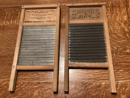 two vintage washboards dubl handi and busy bee No 16 double sided