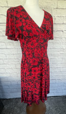 Chaps Floral Print Red Short Flutter Sleeve  Dress Size Medium