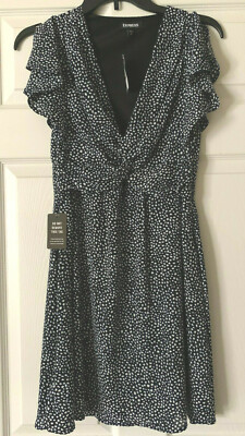 NWT Express Fit & Flare, Fully Lined, Navy/White Easy Care Dress XS 