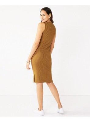 women's nine west rib crewneck sleeveless midi dress New Women's Nine West Rib Crewneck Sleeveless Midi Dress Bronze Brown Sz  Small
