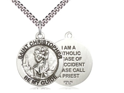 St Christopher Sterling Silver Pendant on a 24" Light Rhodium Heavy ...