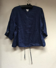 Chico's Womens Size 2P Blue 3/4 Sleeve Linen Jacket Lightweight Drawstring Hem