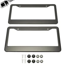 2PCS Black Stainless Steel Universal License Plate Frame Tag Cover Screw Caps