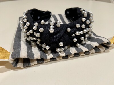 Lele Sadoughi Woven Jet Black Pearl Studded Headband | eBay display picture 1