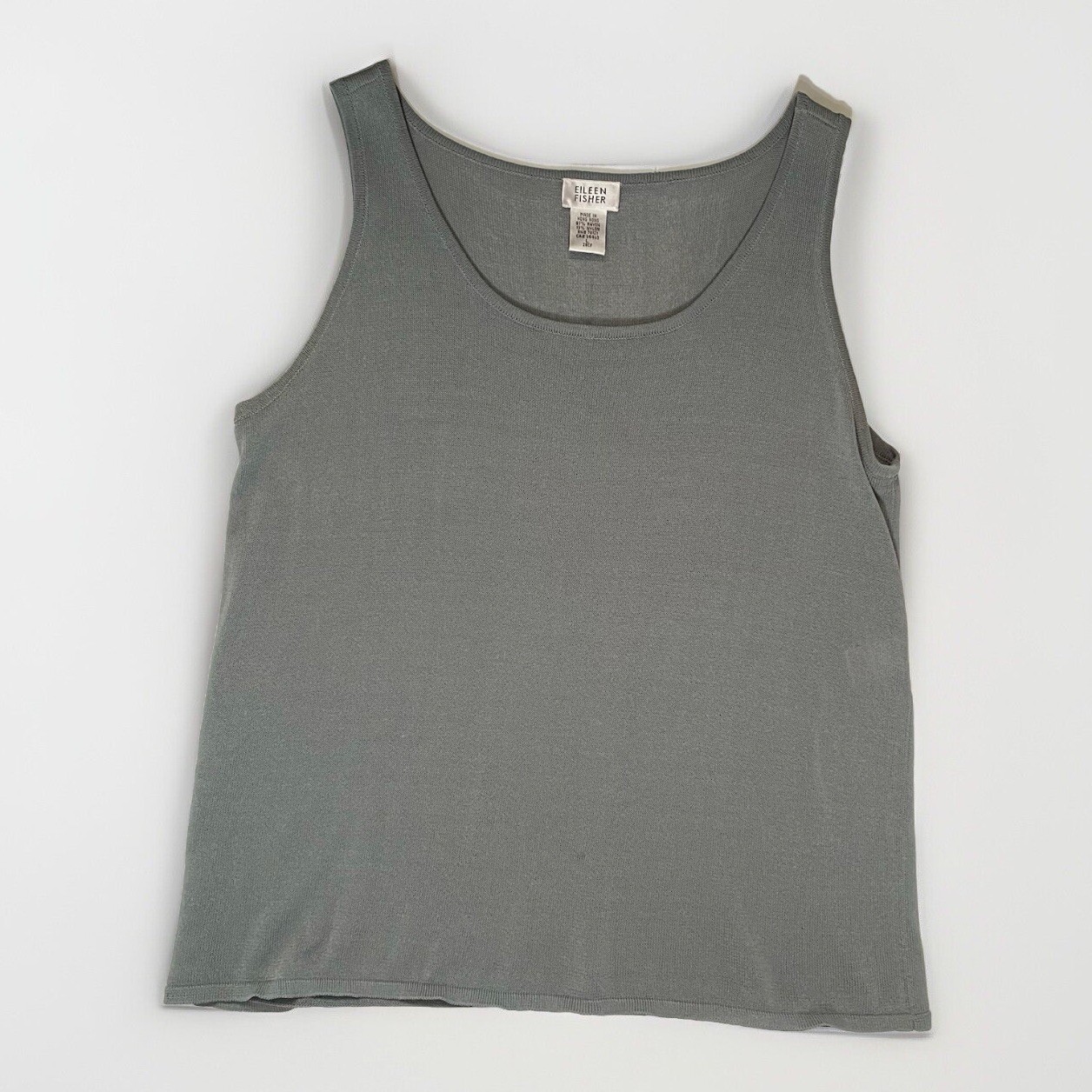 Eileen Fisher Grey Blue Scoop Neck Woven Rayon Tank Top Size L