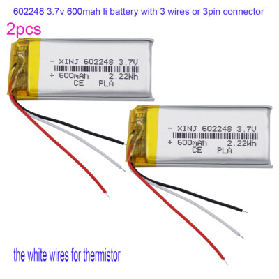 2pcs 3.7V 600mAh 2.22Wh Rechargeable Li Battery 602248 JST 3pin Plug 3-Wires NTC