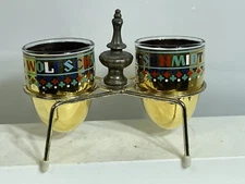 vintage WOLFSCHMIDT VODKA PROMOTIONAL CHARKA GLASS CUPS & RACK - 22 kt Decorated